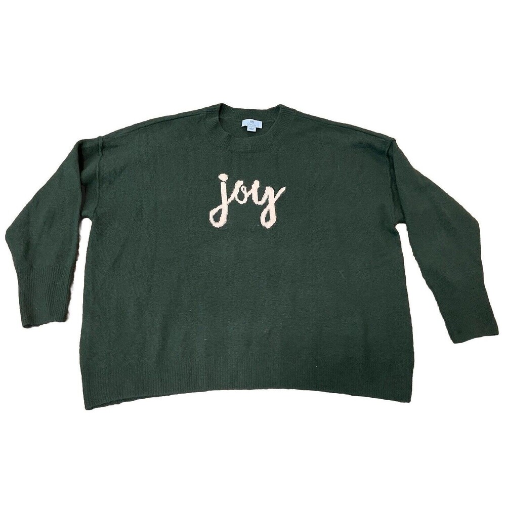Cece Sweater Pullover Women’s Size Large Dark Green ‘Joy’ Script Cozy Soft
